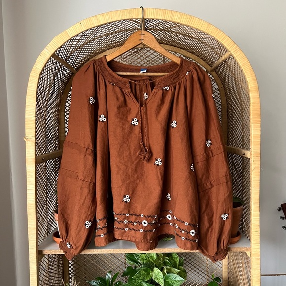 Floral-Embroidered Smocked Tie-Neck - Picture 6 of 7